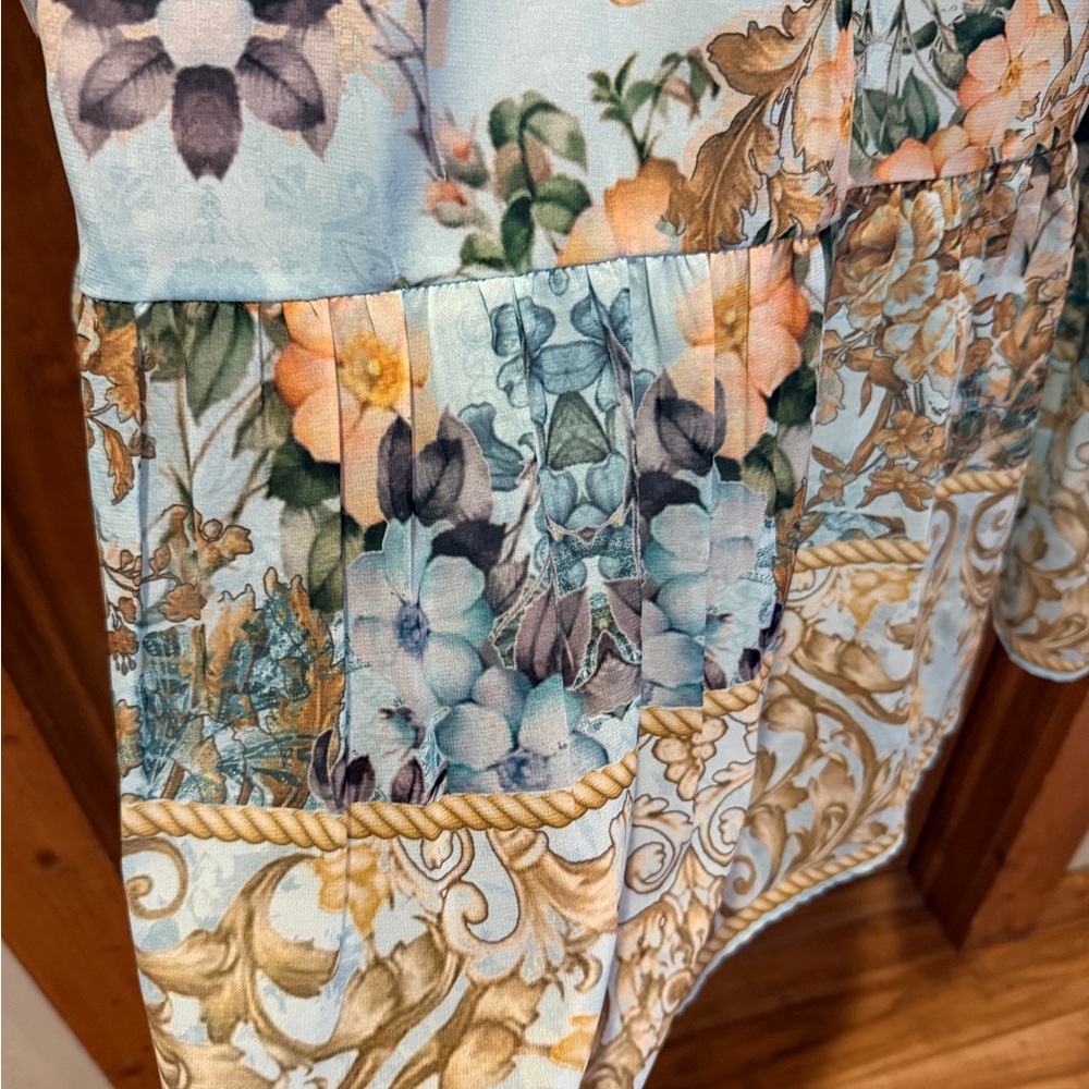 Soft Surroundings Light Blue Floral Maxi Dress with Gold Print - Picture 6 of 10